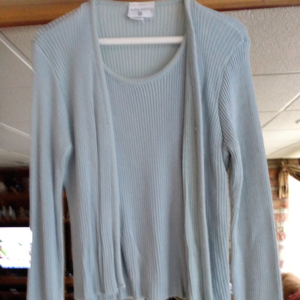KATHY IRELAND FAUX ALL IN ONE DUAL LOOK SWEATER/BLOUSE COMBO